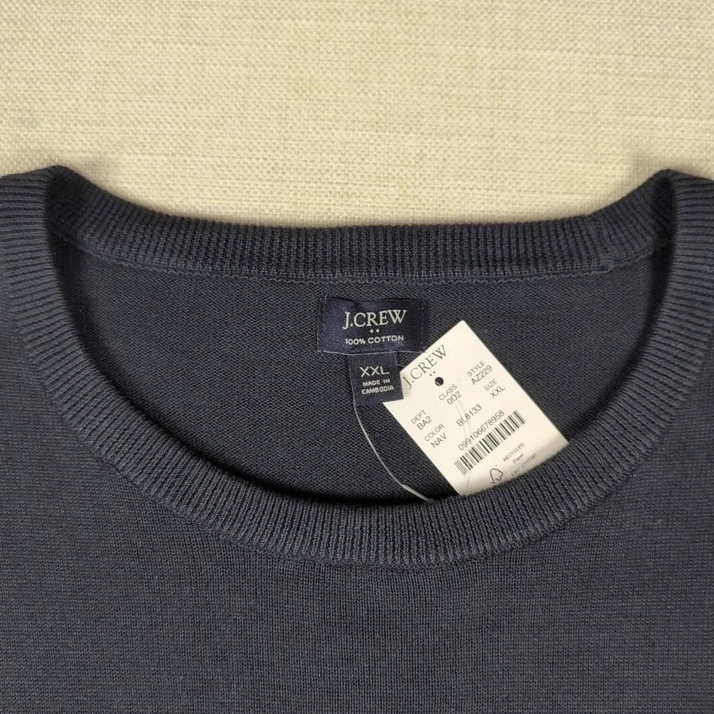 J.Crew Cotton Crewneck Sweater XXL Navy Blue Minimalist Classic Preppy NWT